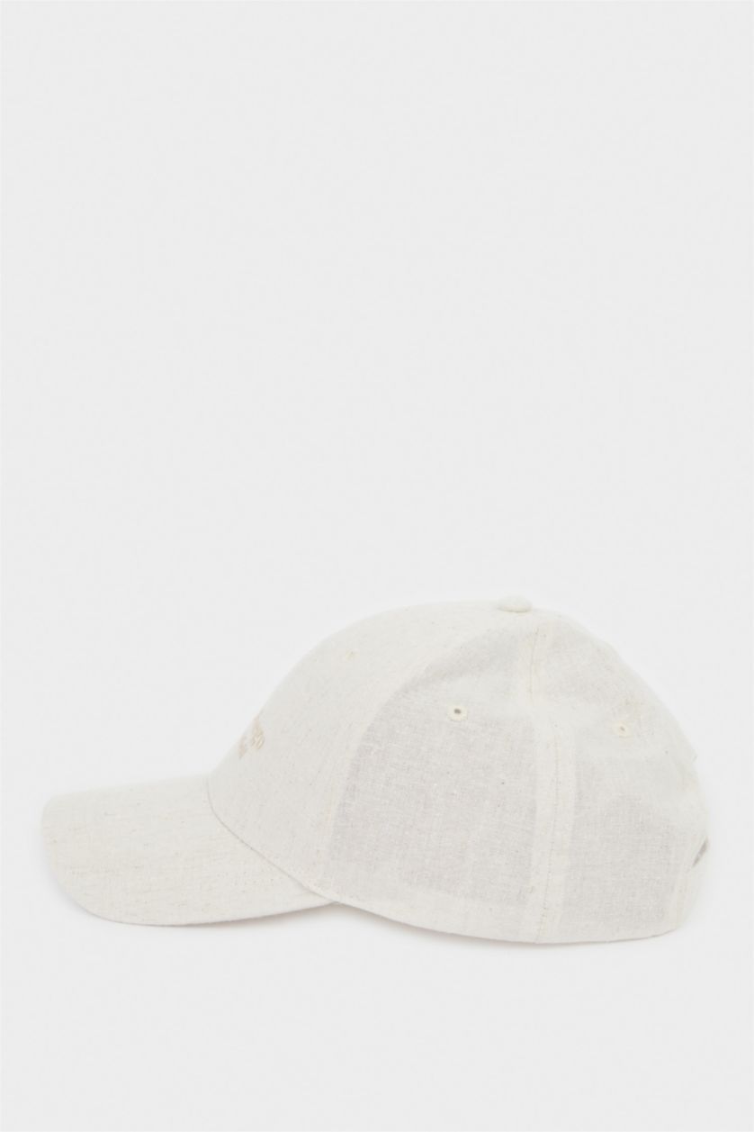 Man Beige Man Linen Blended Embroidered Hat