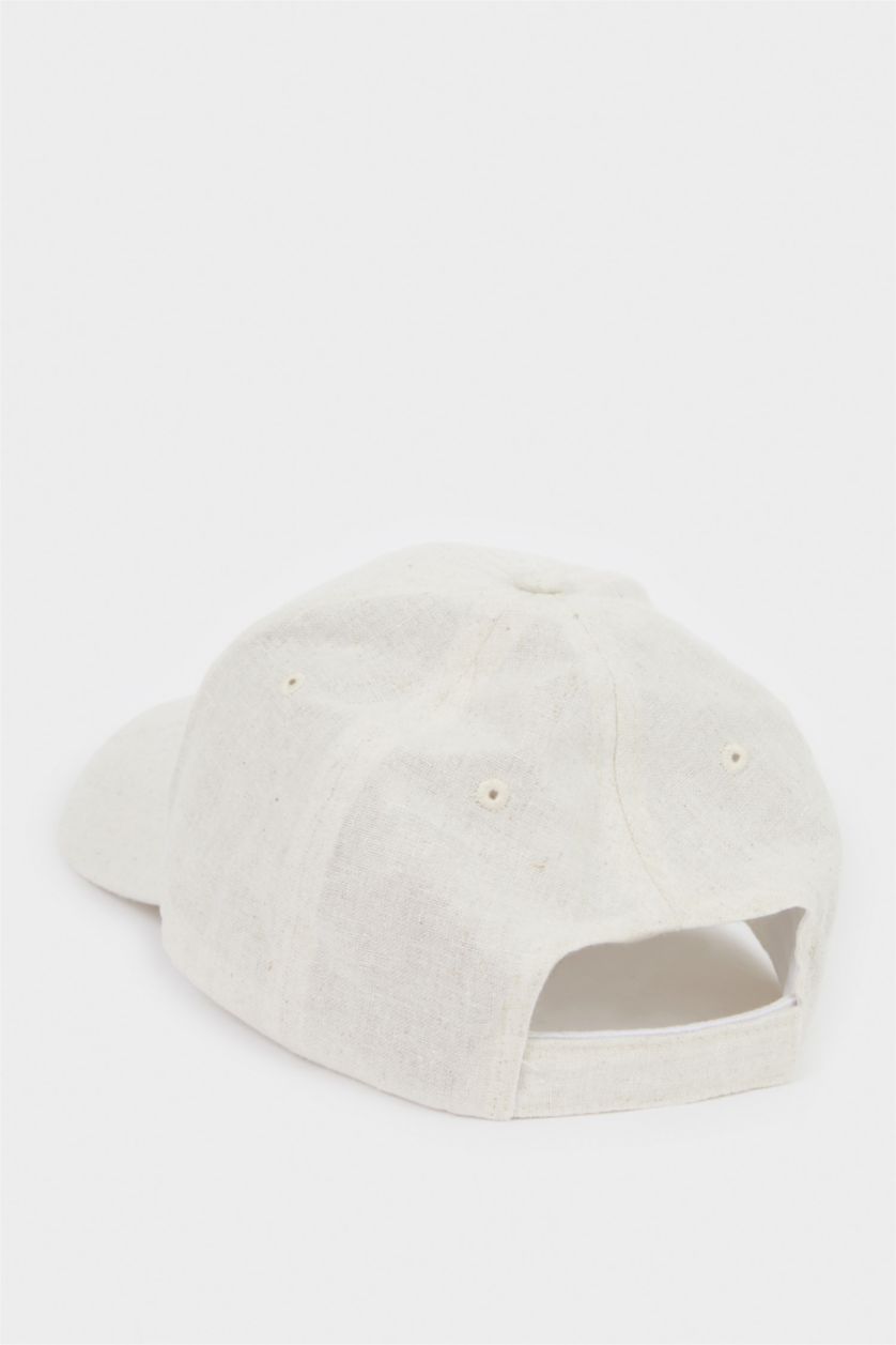 Man Beige Man Linen Blended Embroidered Hat