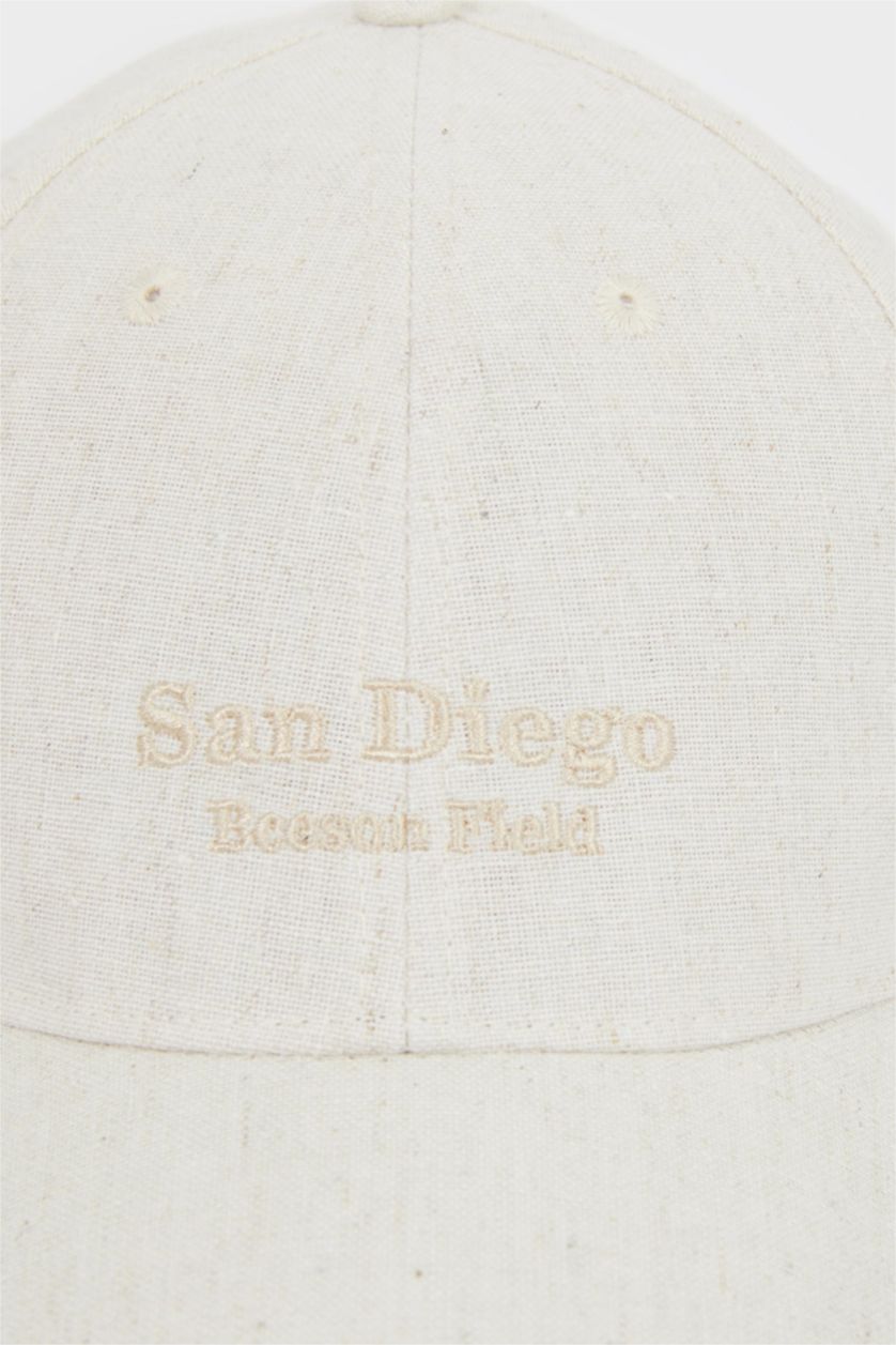 Man Beige Man Linen Blended Embroidered Hat