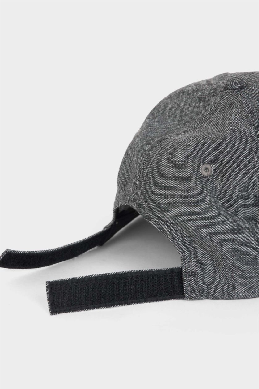 Erkek Siyah Erkek Nakışlı Keten Karışımlı Cap Şapka