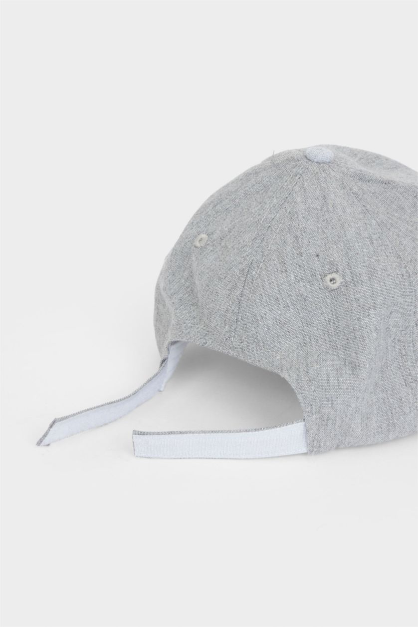 Erkek Gri Erkek Nakışlı Keten Karışımlı Cap Şapka