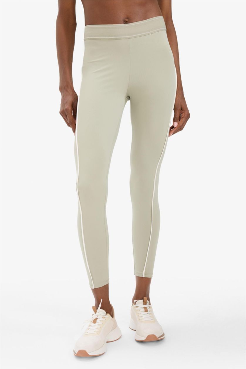 Kadın Açık Haki Yüksek Bel Biye Detaylı Toparlayıcı Sporcu Tayt