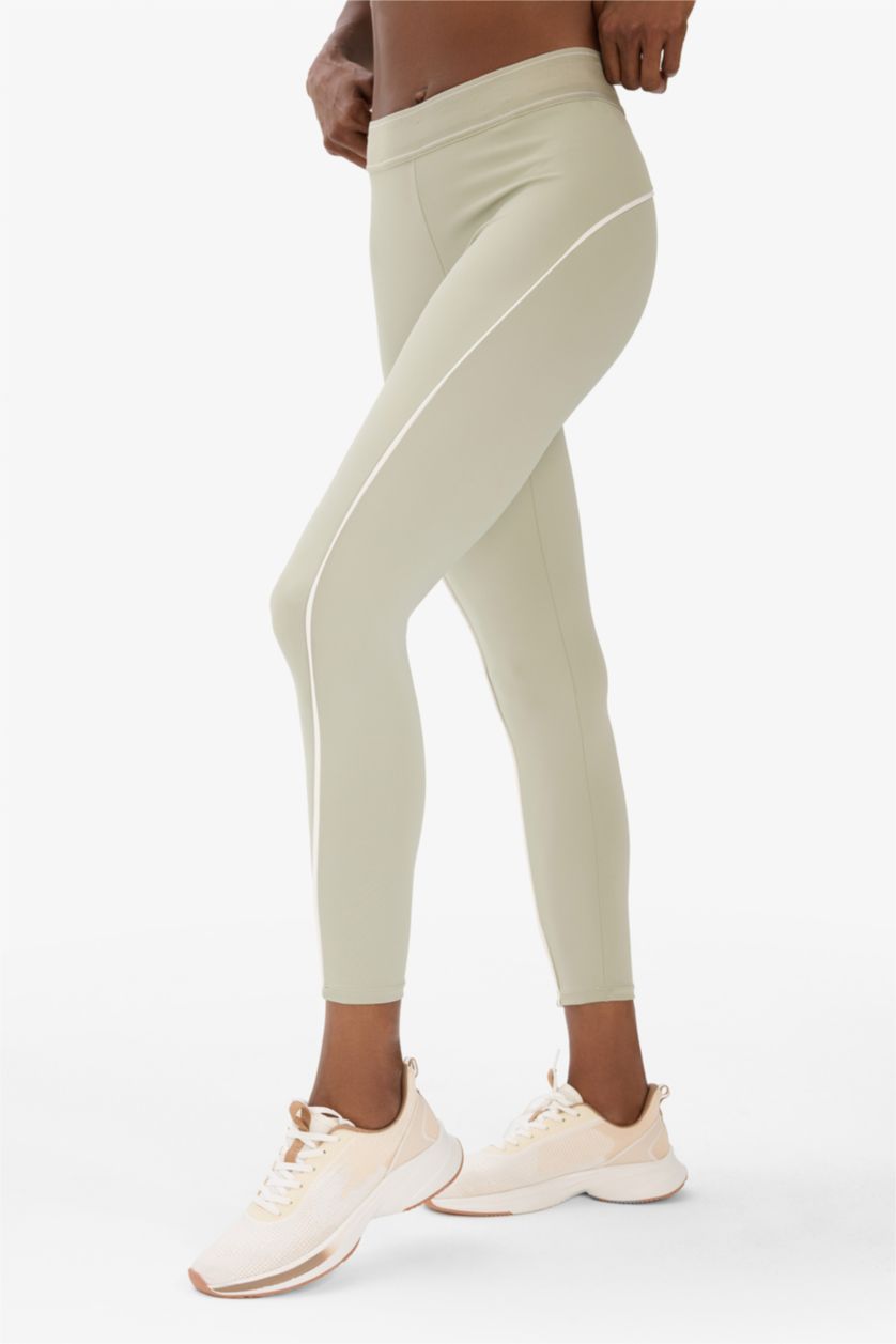 Kadın Açık Haki Yüksek Bel Biye Detaylı Toparlayıcı Sporcu Tayt