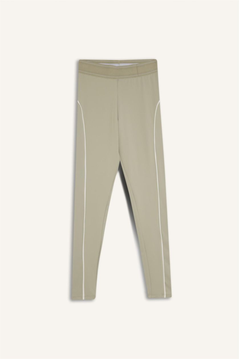 Kadın Açık Haki Yüksek Bel Biye Detaylı Toparlayıcı Sporcu Tayt