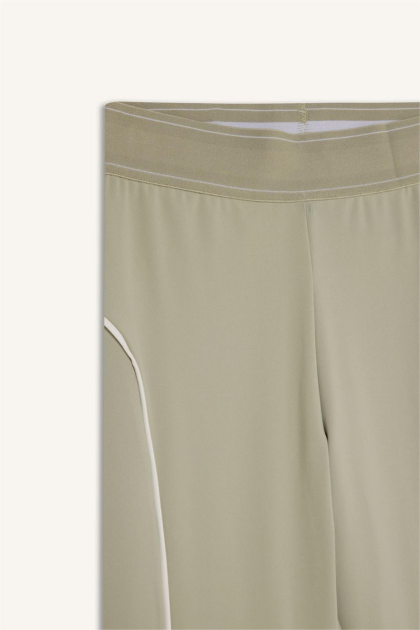 Kadın Açık Haki Yüksek Bel Biye Detaylı Toparlayıcı Sporcu Tayt