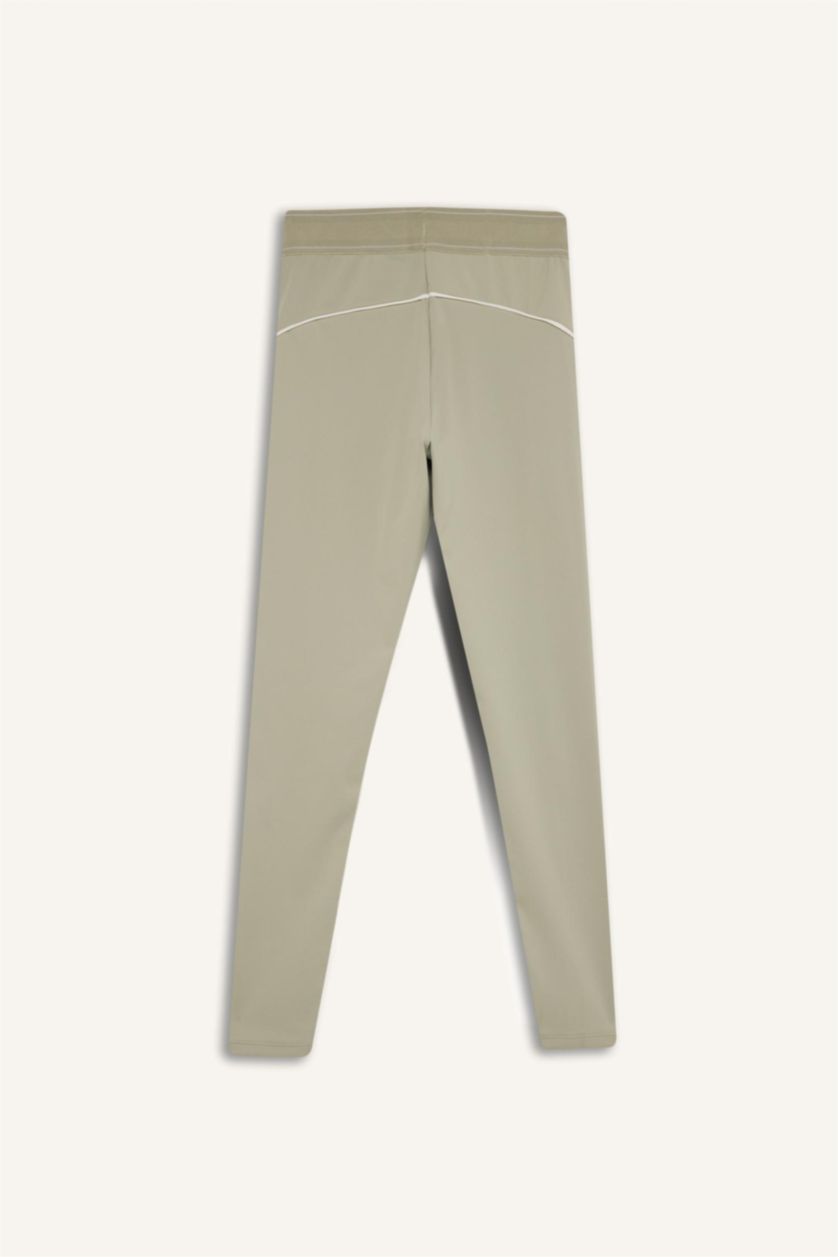 Kadın Açık Haki Yüksek Bel Biye Detaylı Toparlayıcı Sporcu Tayt