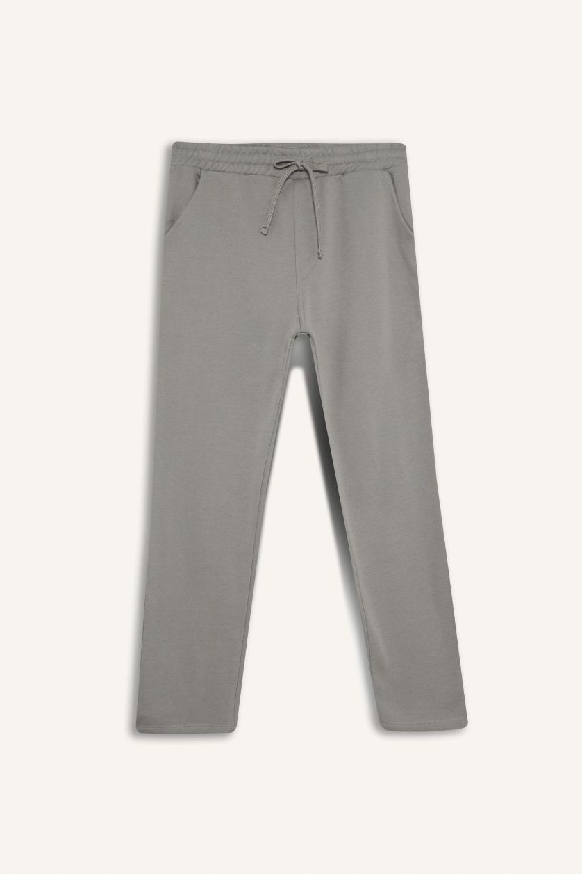 Erkek Gri Regular Fit Beli Bağcıklı Cepli Düz Paça Kalın Eşofman Altı