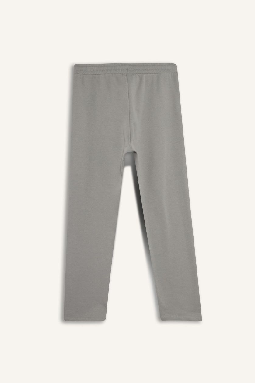 Erkek Gri Regular Fit Beli Bağcıklı Cepli Düz Paça Kalın Eşofman Altı