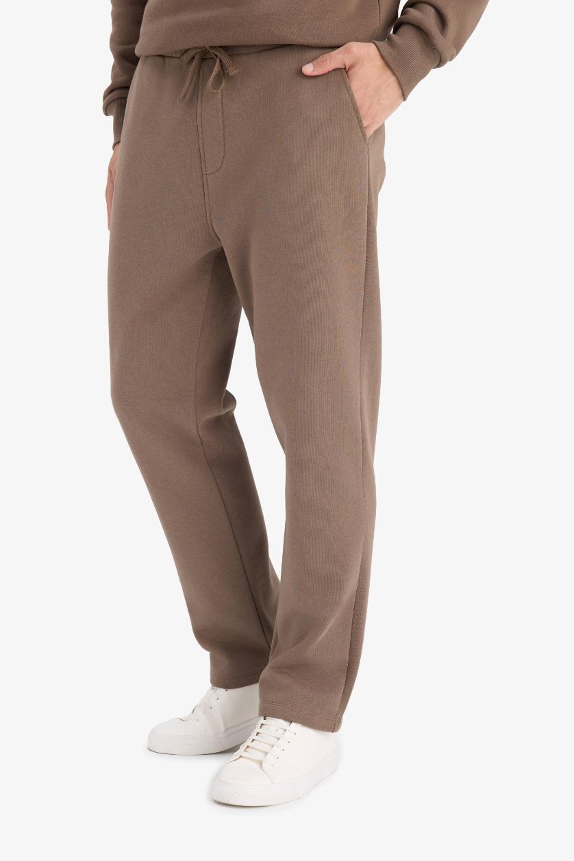 Erkek Haki Regular Fit Beli Bağcıklı Cepli Düz Paça Kalın Eşofman Altı