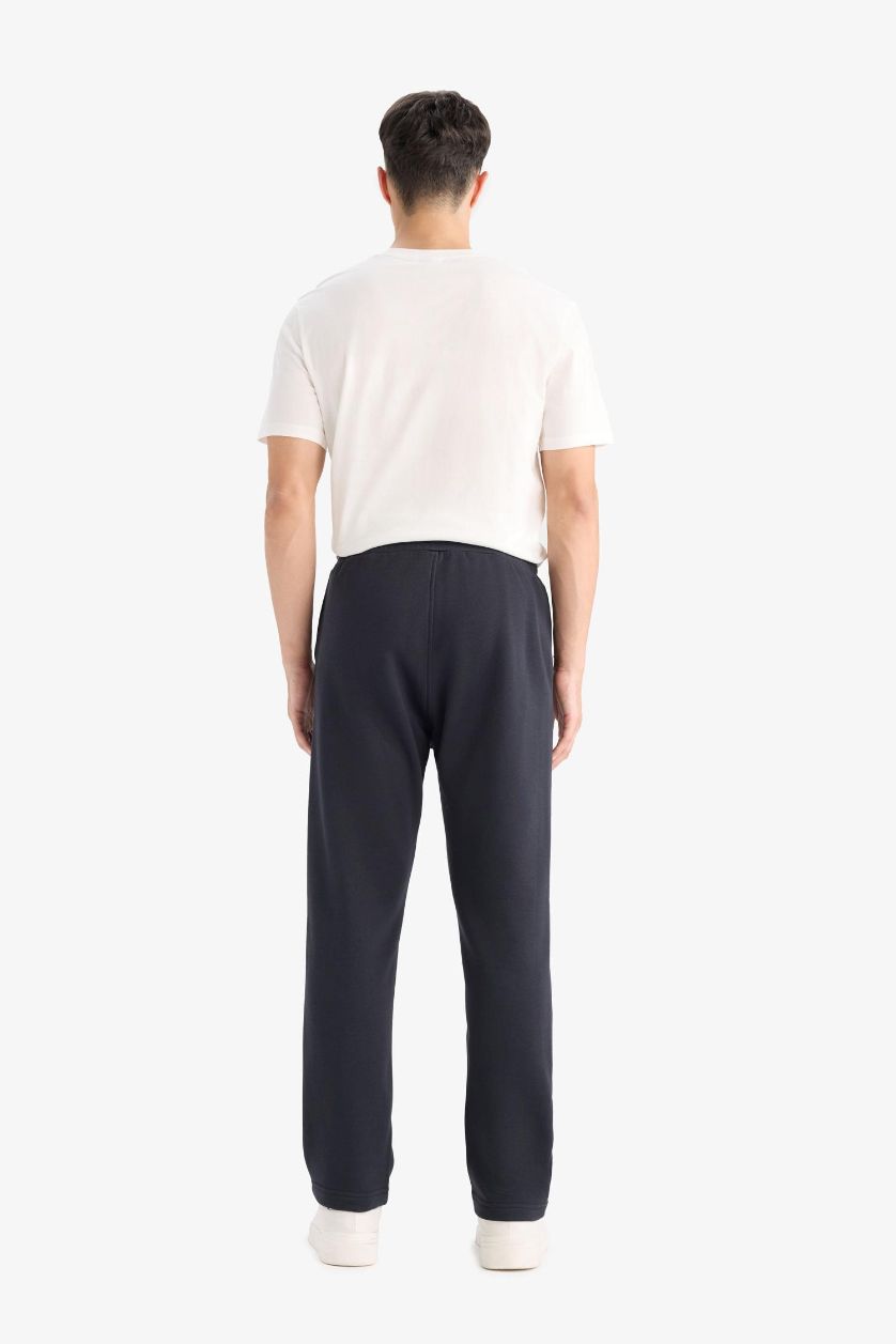 Erkek Lacivert Regular Fit Beli Bağcıklı Cepli Düz Paça Kalın Eşofman Altı