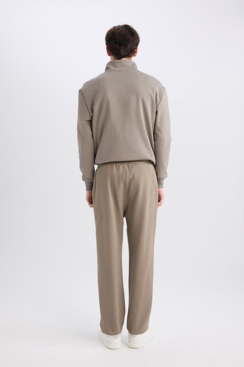 Erkek Haki Regular Fit Eşofman Altı İçi Polarlı Basic Düz Cepli Beli Bağcıklı Düz Paça