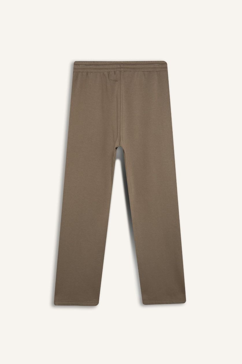 Erkek Haki Regular Fit Eşofman Altı İçi Polarlı Basic Düz Cepli Beli Bağcıklı Düz Paça