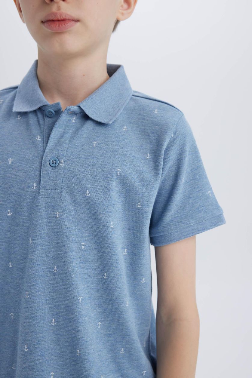 Erkek Çocuk - Genç Erkek Lacivert Melanj Polo Yaka Pike Kısa Kollu Tişört Erkek Çocuk