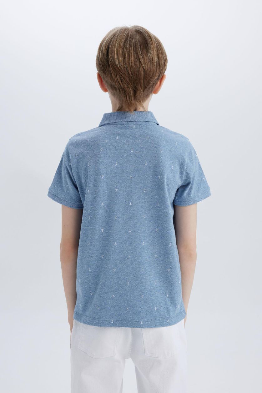 Erkek Çocuk - Genç Erkek Lacivert Melanj Polo Yaka Pike Kısa Kollu Tişört Erkek Çocuk