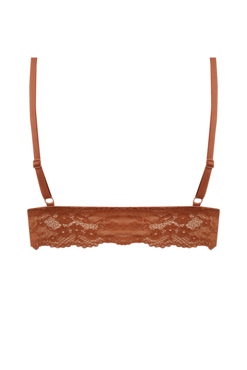 Kadın Koyu Camel Pedli Dantelli Kaplı Bralet