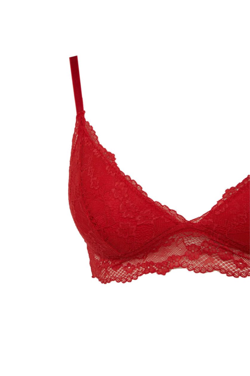 Kadın Kırmızı Pedli Dantelli Kırmızı Bralet