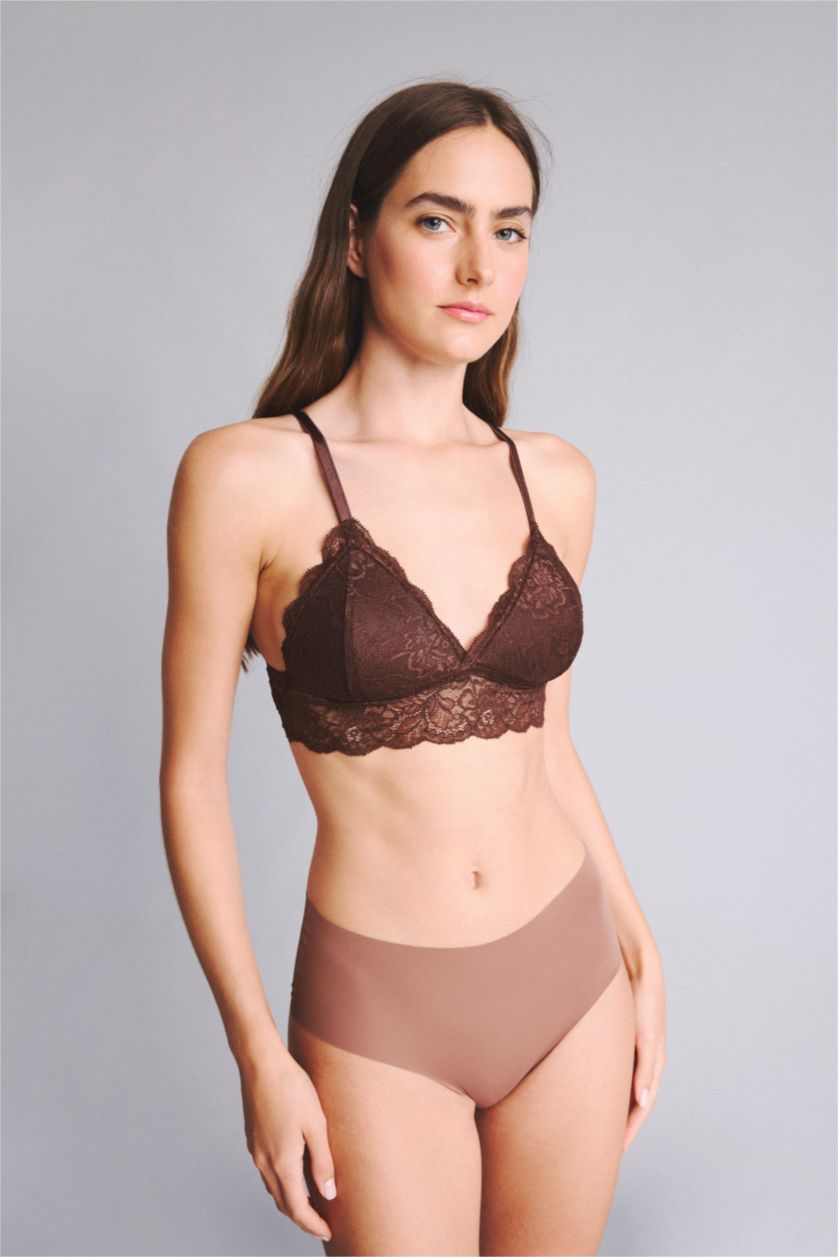Kadın Kahve Dantelli Kaplı Pedli Balensiz Bralet