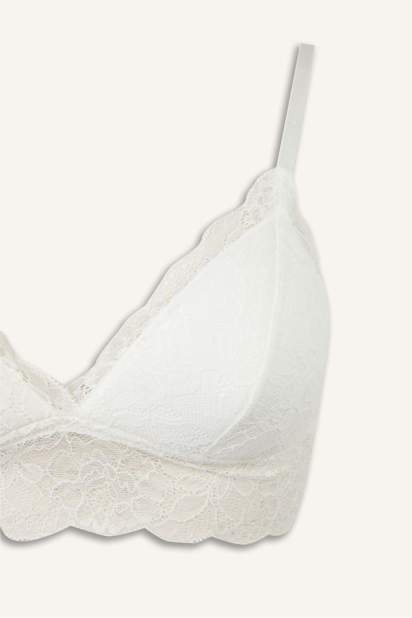 Kadın Kırık Beyaz Dantelli Kaplı Pedli Balensiz Bralet
