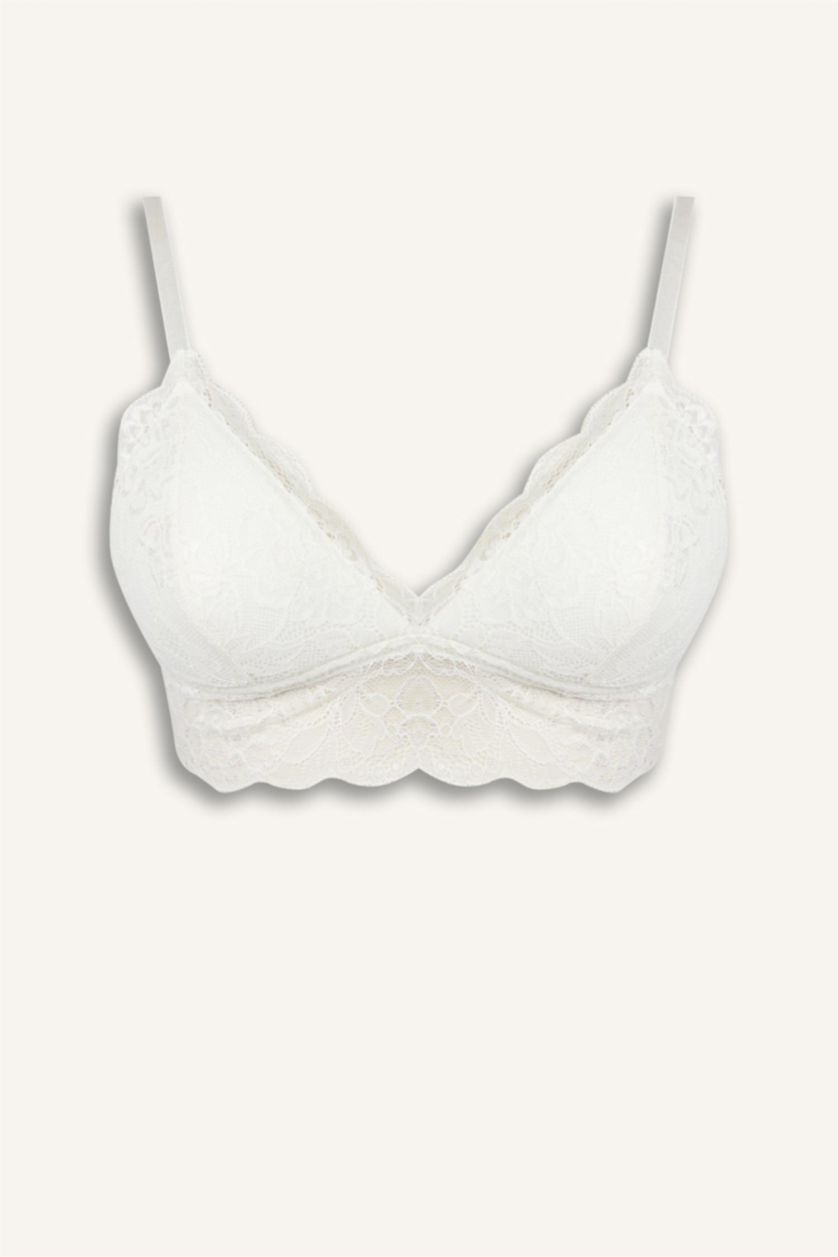 Kadın Kırık Beyaz Dantelli Kaplı Pedli Balensiz Bralet