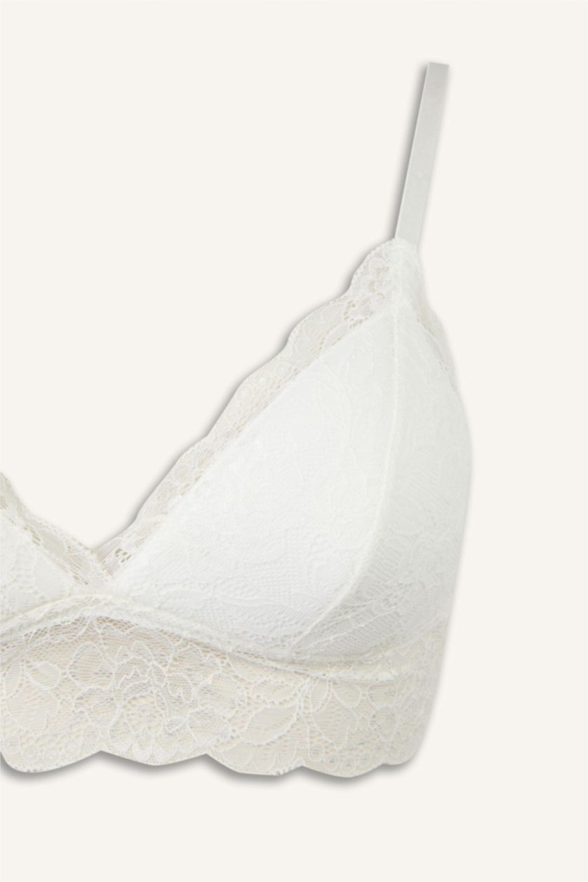 Kadın Kırık Beyaz Dantelli Kaplı Pedli Balensiz Bralet