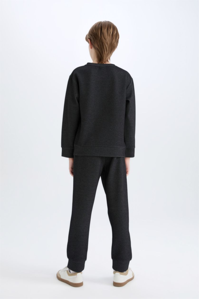 Erkek Çocuk - Genç Erkek Siyah 2'li Takım Baskılı Sweatshirt Eşofman Altı Erkek Çocuk