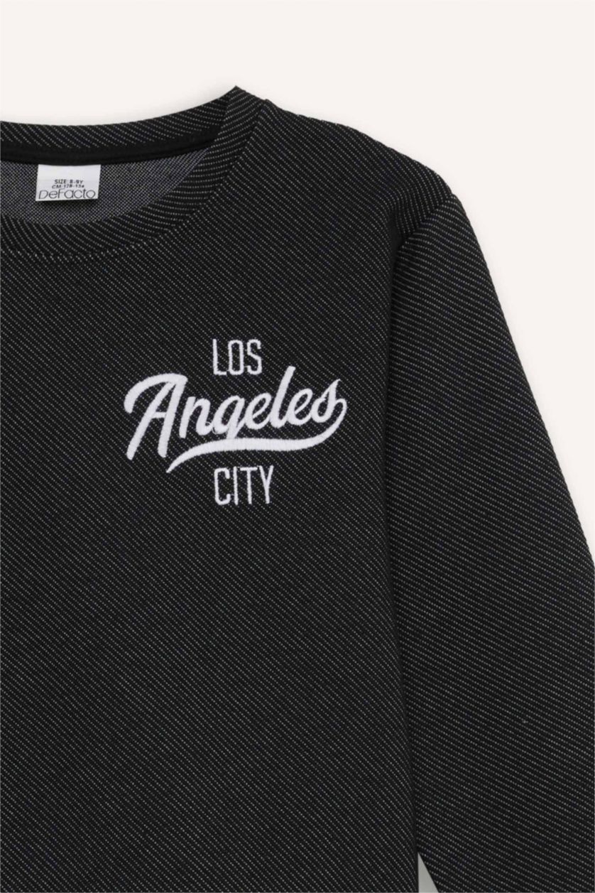 Erkek Çocuk - Genç Erkek Siyah 2'li Takım Baskılı Sweatshirt Eşofman Altı Erkek Çocuk