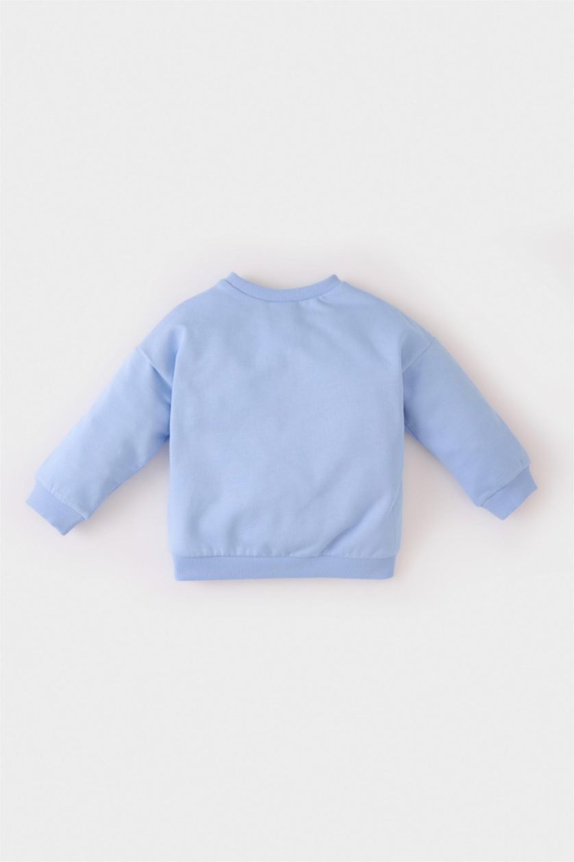 Kız Bebek Açık Mavi Bisiklet Yaka Baskılı İçi Yumuşak Tüylü Sweatshirt Kız Bebek