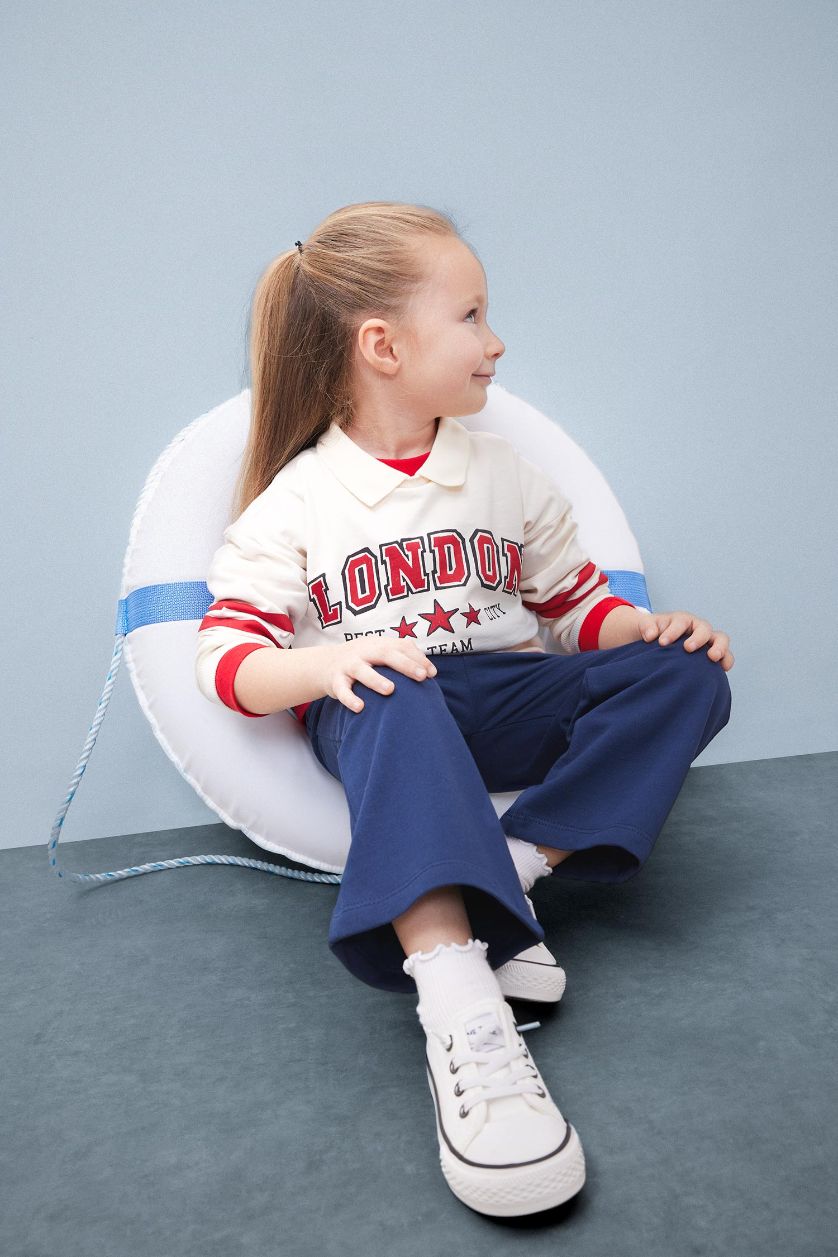 BABY GIRL Ecru Baby Girl Printed Sweatshirt Wide Leg Sweatpants 2 Piece Set