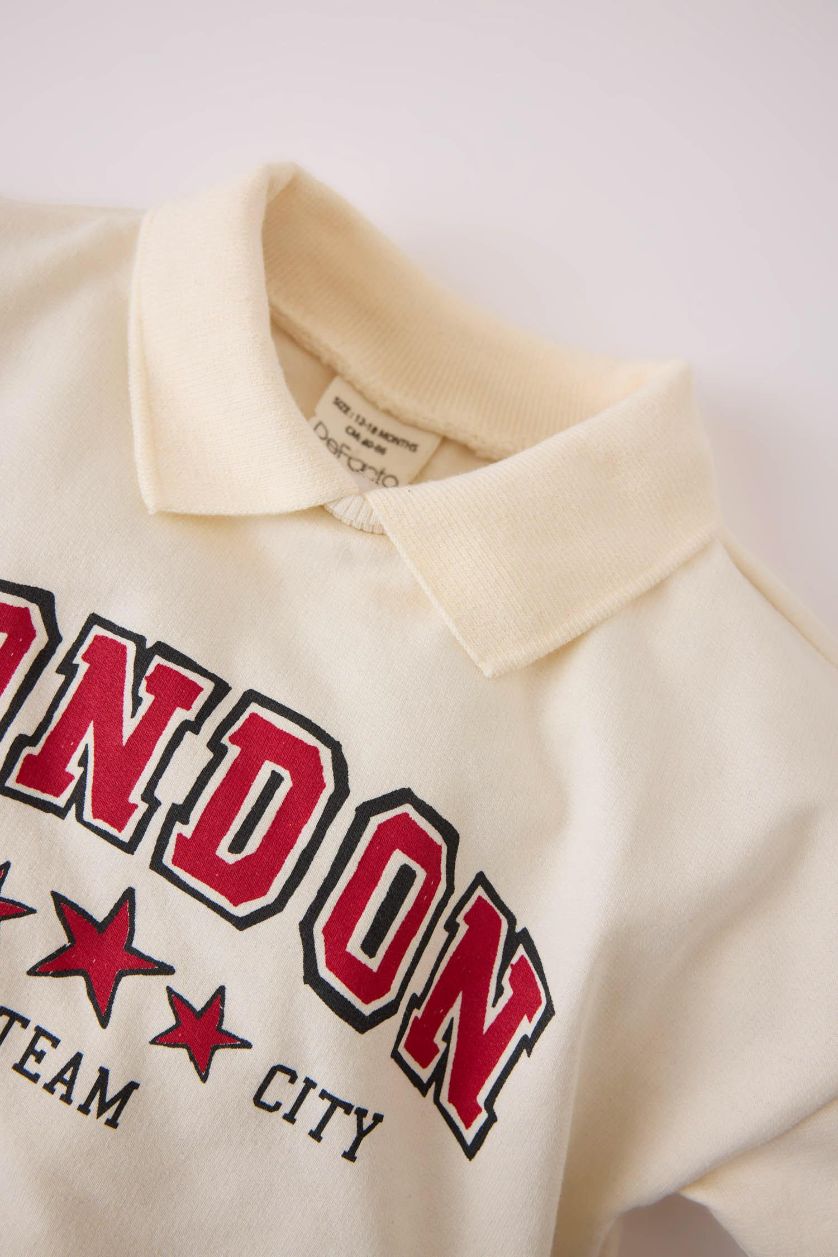 BABY GIRL Ecru Baby Girl Printed Sweatshirt Wide Leg Sweatpants 2 Piece Set