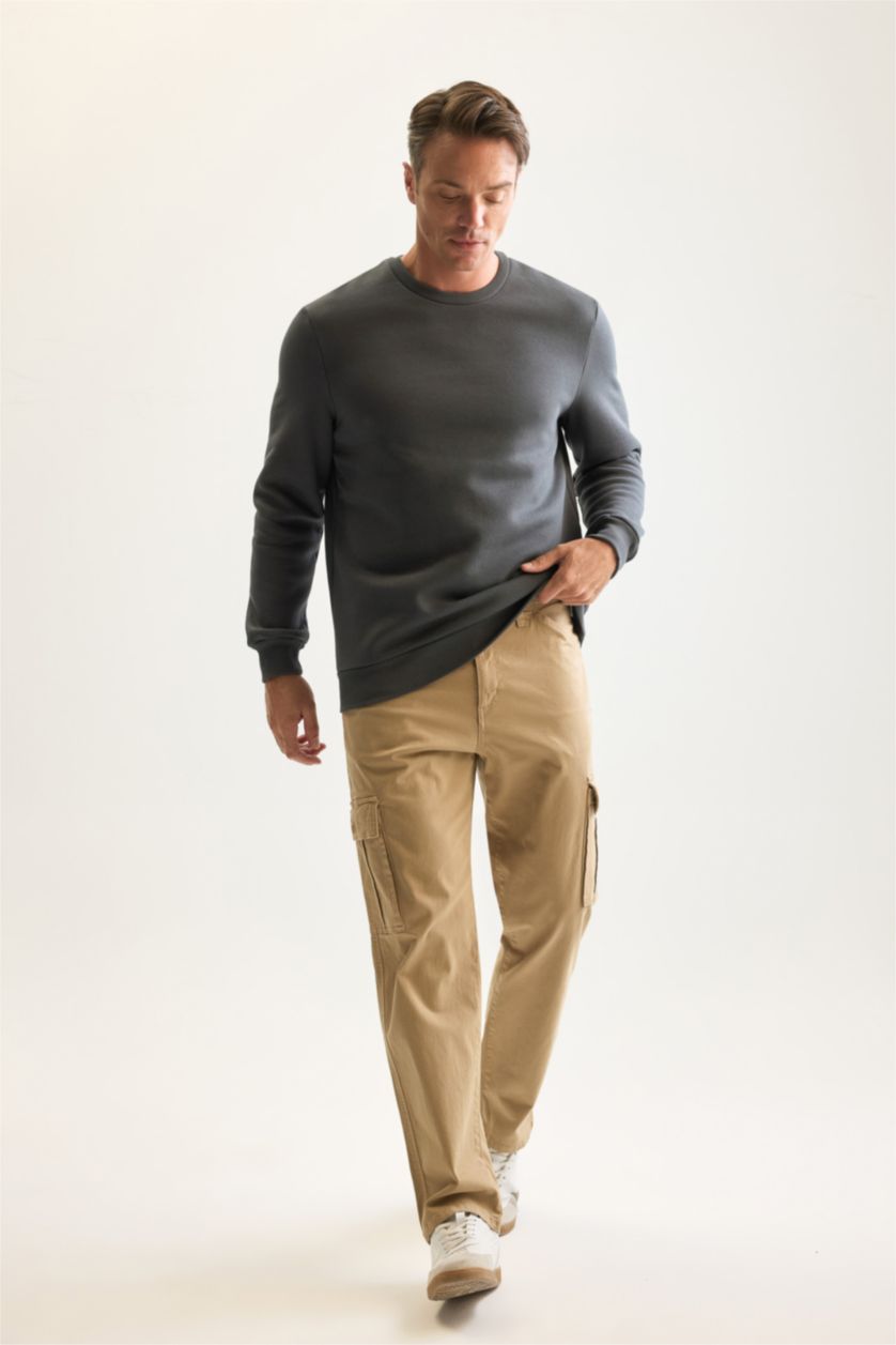 Men Anthracite Regular Fit Thick Sweatshirt Fabric Sweatshirt
