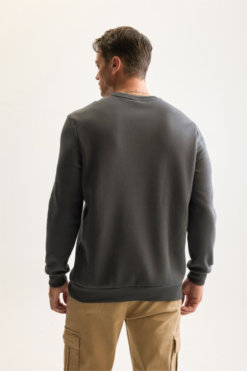 Men Anthracite Regular Fit Thick Sweatshirt Fabric Sweatshirt