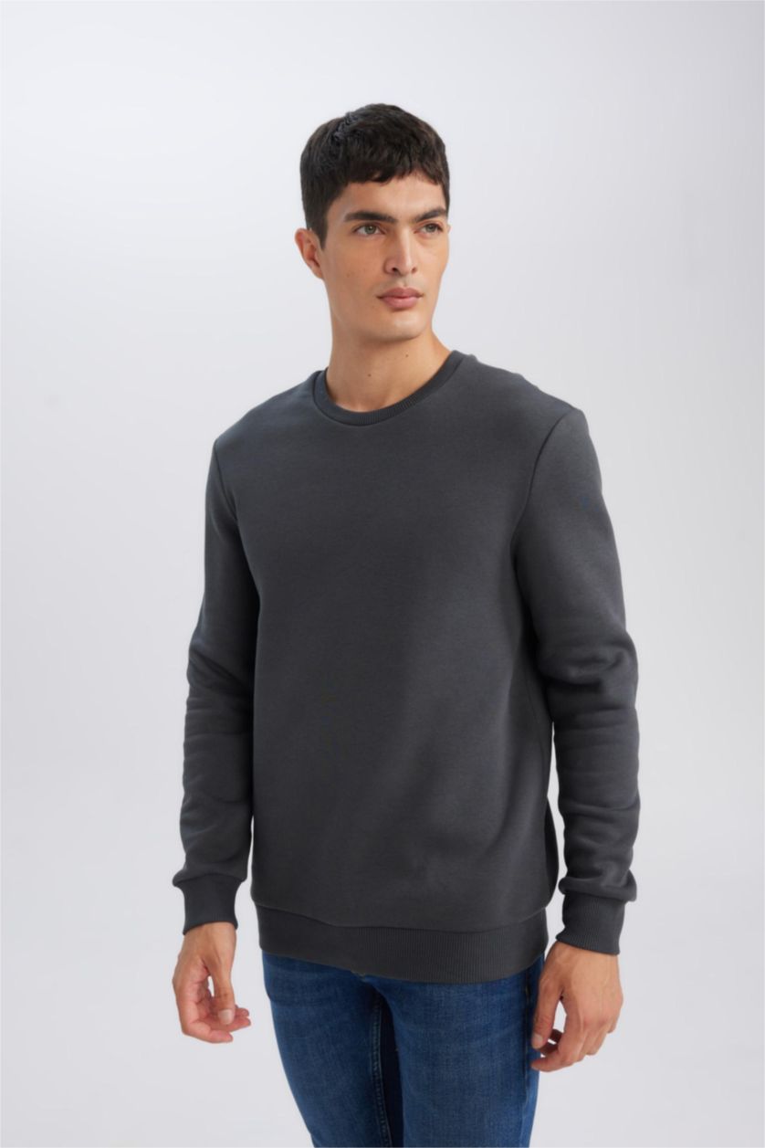 Men Anthracite Regular Fit Thick Sweatshirt Fabric Sweatshirt