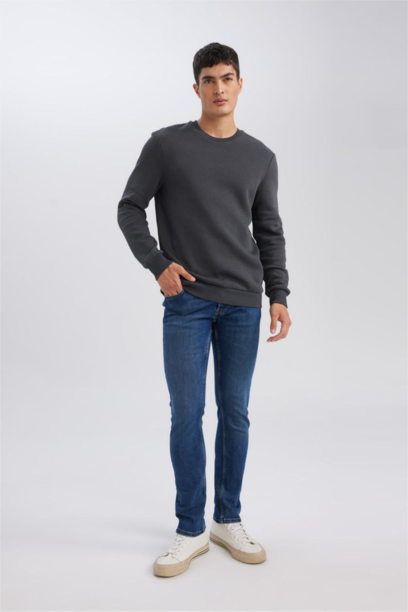 Men Anthracite Regular Fit Thick Sweatshirt Fabric Sweatshirt