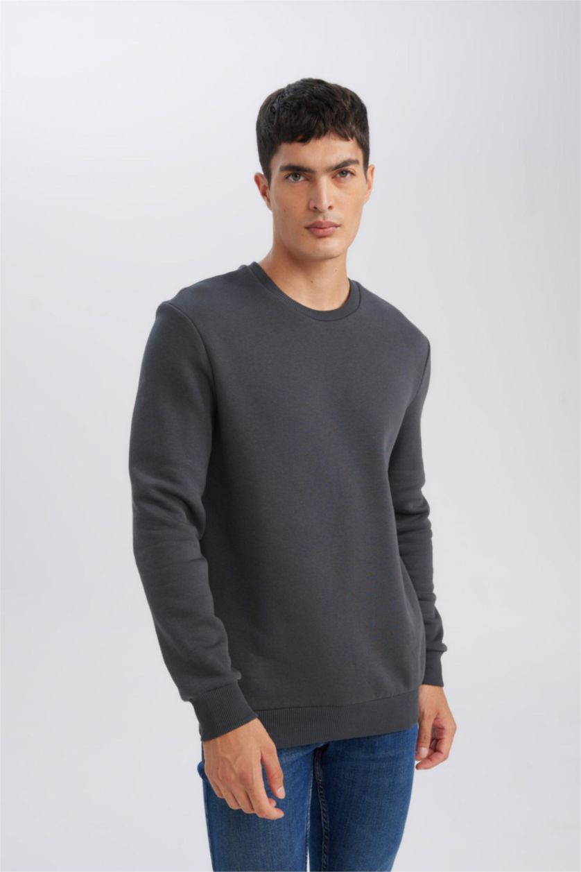 Men Anthracite Regular Fit Thick Sweatshirt Fabric Sweatshirt
