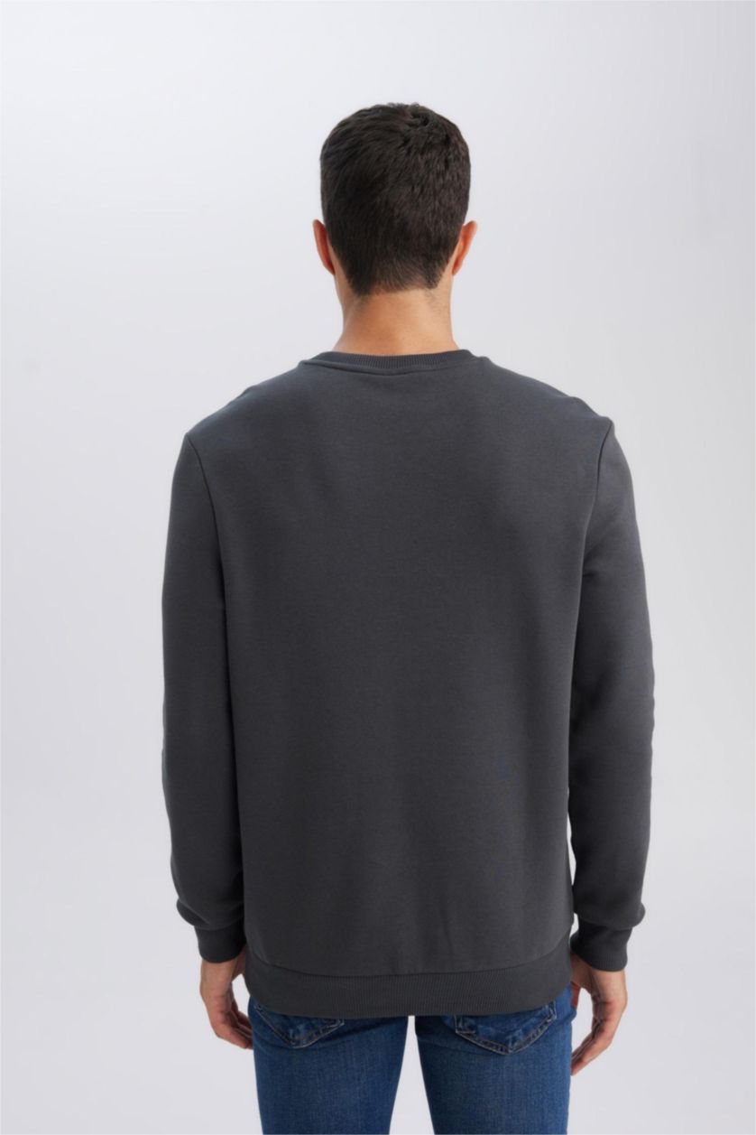 Men Anthracite Regular Fit Thick Sweatshirt Fabric Sweatshirt