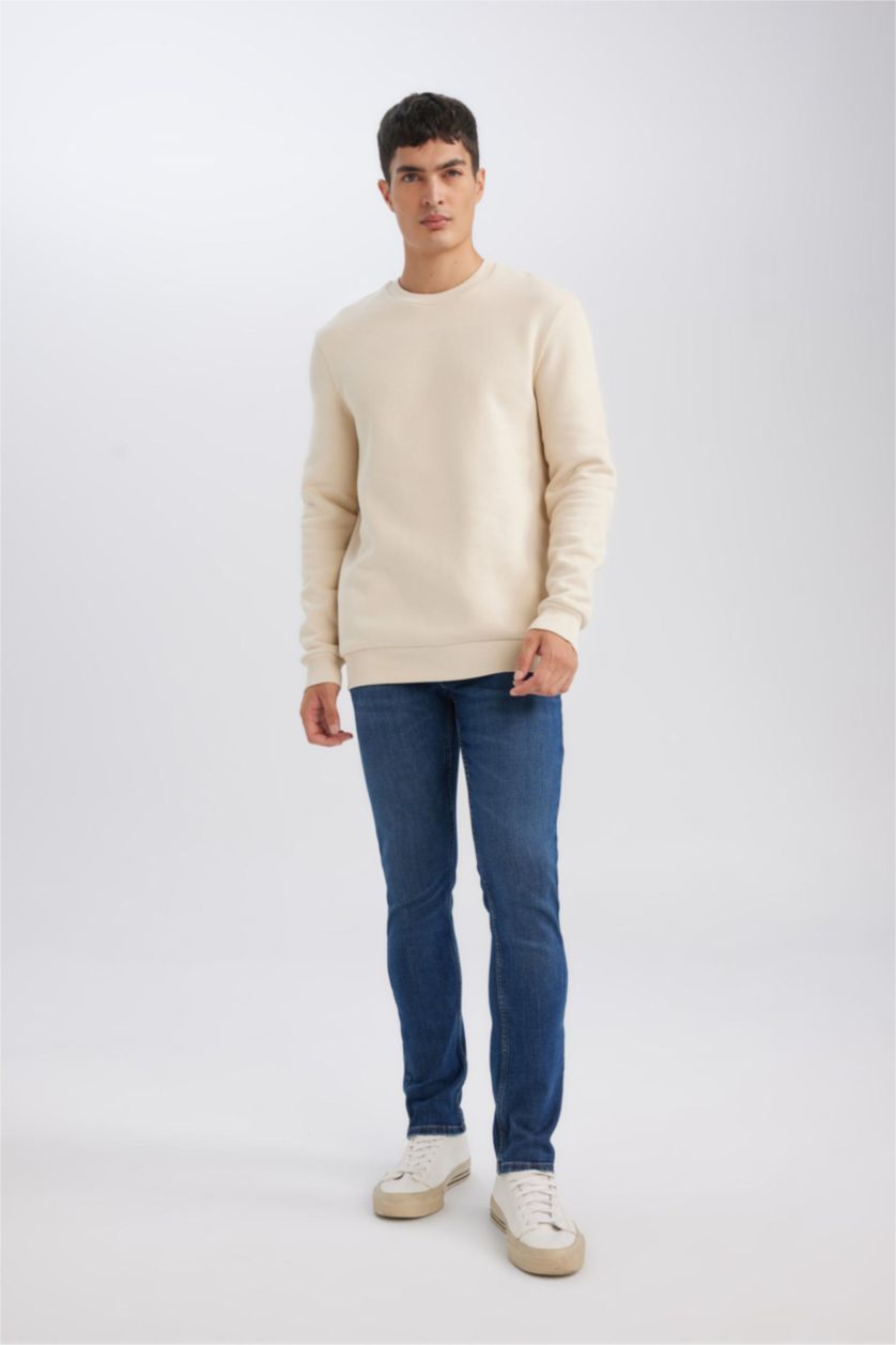 Erkek Bej Regular Fıt Kalın Sweatshirt Kumaşı Sweatshirt