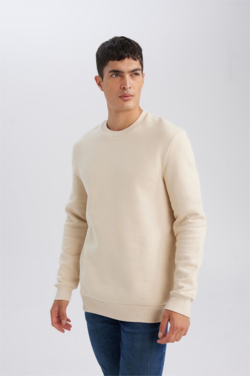 Erkek Bej Regular Fıt Kalın Sweatshirt Kumaşı Sweatshirt
