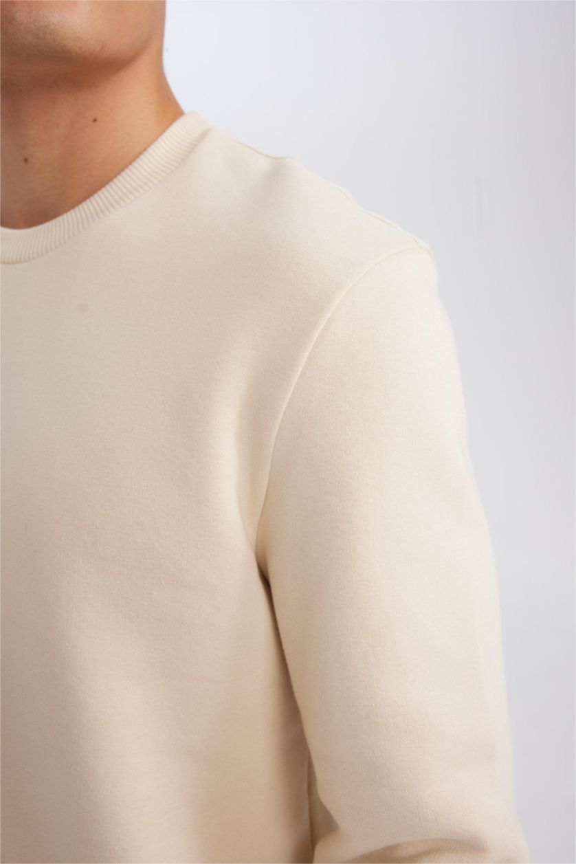 Erkek Bej Regular Fıt Kalın Sweatshirt Kumaşı Sweatshirt