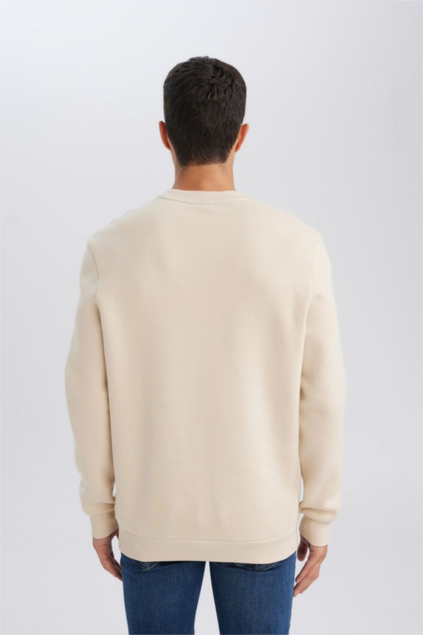 Erkek Bej Regular Fıt Kalın Sweatshirt Kumaşı Sweatshirt