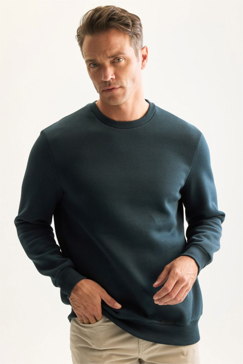 Men Dark Green Regular Fit Thick Sweatshirt Fabric Sweatshirt