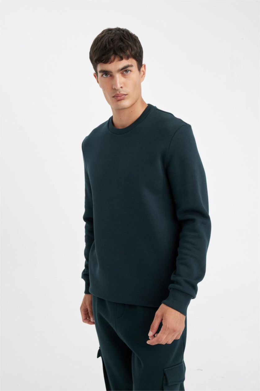 Men Dark Green Regular Fit Thick Sweatshirt Fabric Sweatshirt