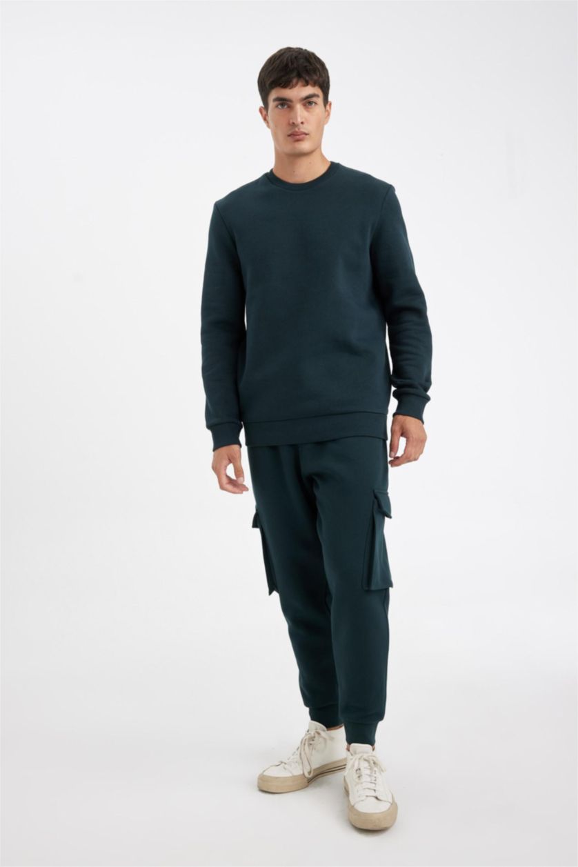 Men Dark Green Regular Fit Thick Sweatshirt Fabric Sweatshirt