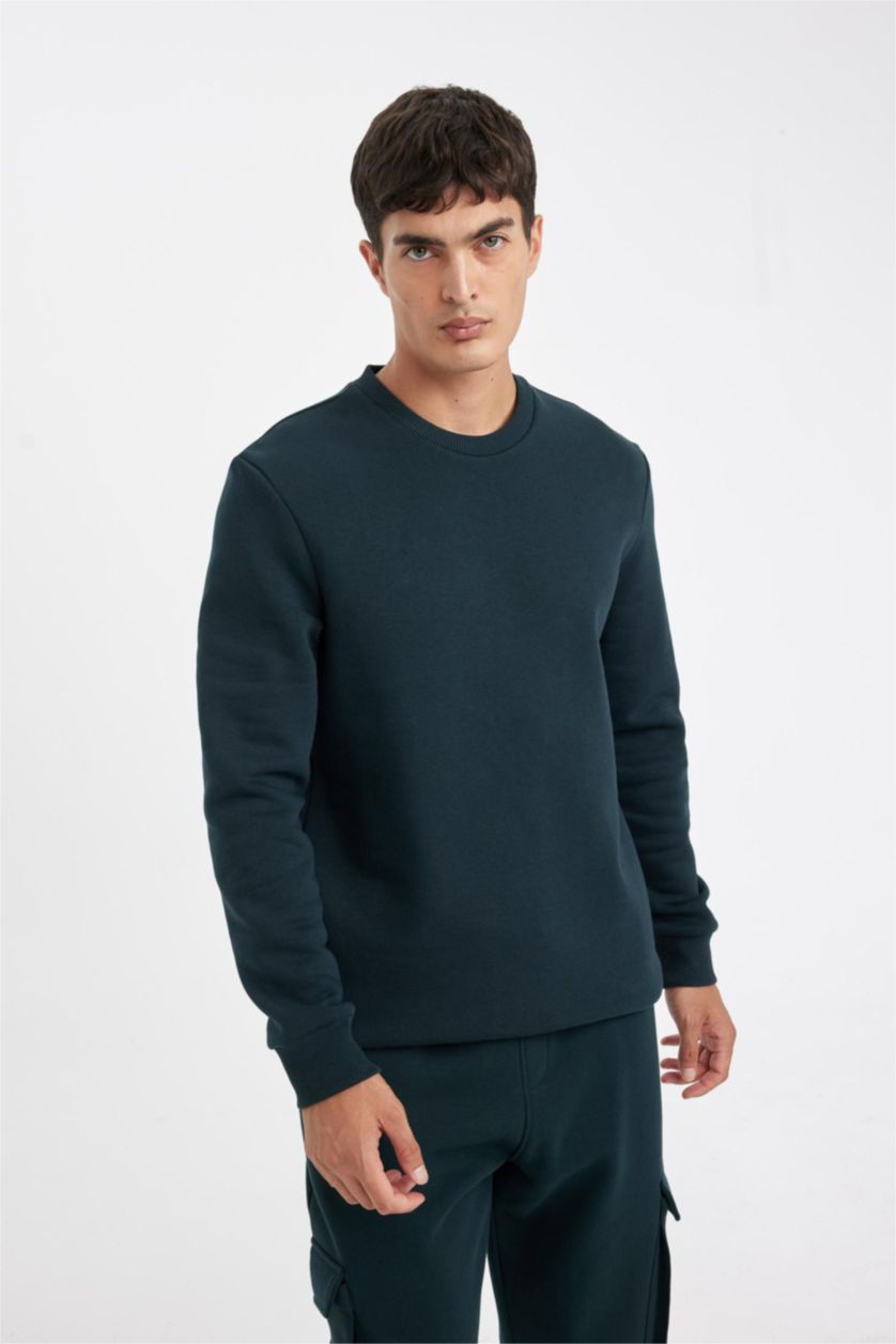 Men Dark Green Regular Fit Thick Sweatshirt Fabric Sweatshirt