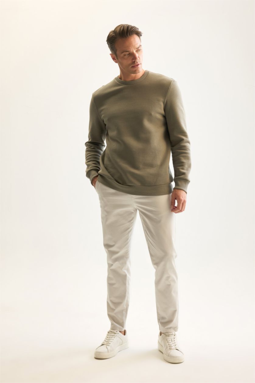 Men Khaki Regular Fit Thick Sweatshirt Fabric Sweatshirt