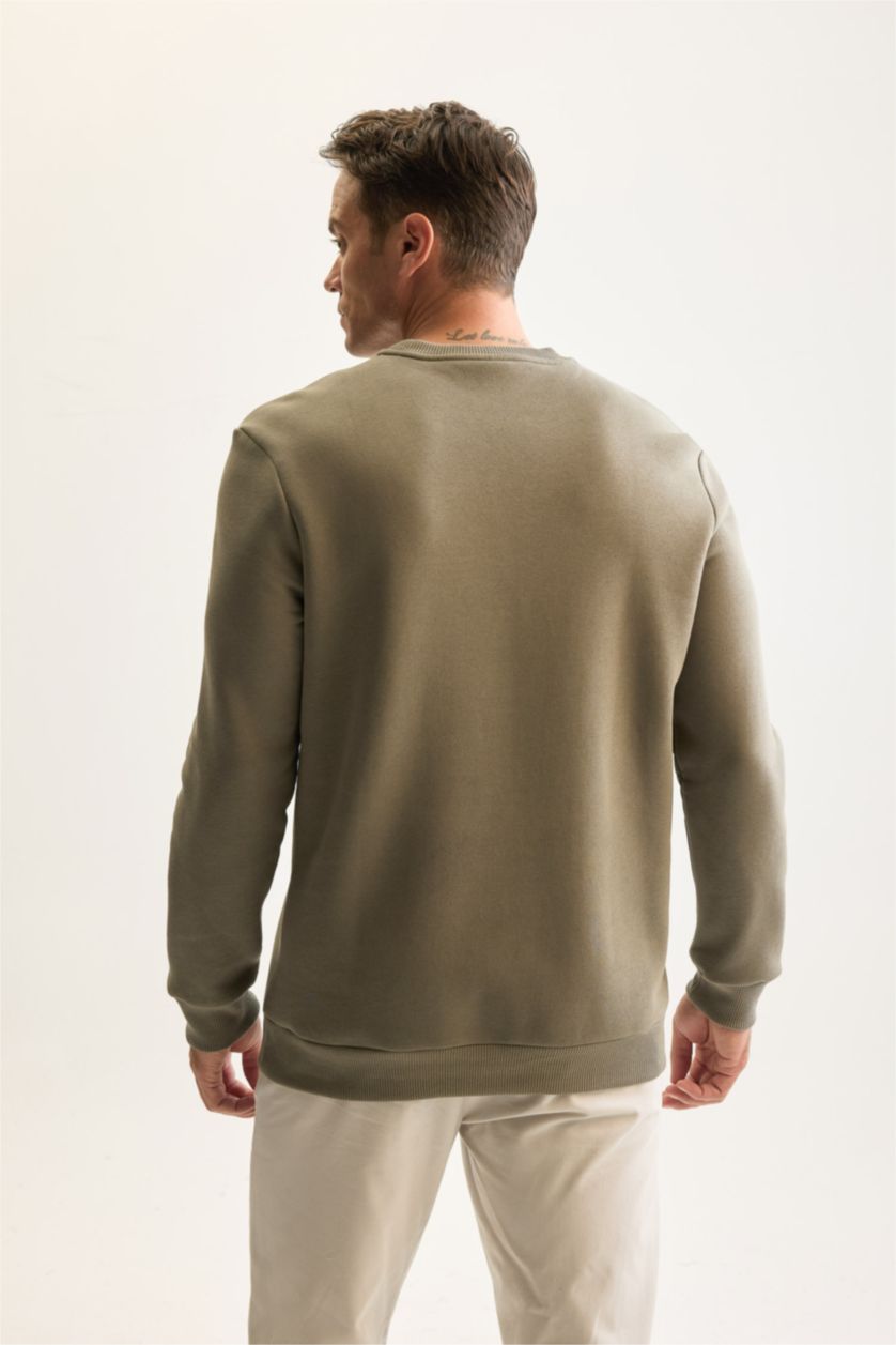 Men Khaki Regular Fit Thick Sweatshirt Fabric Sweatshirt