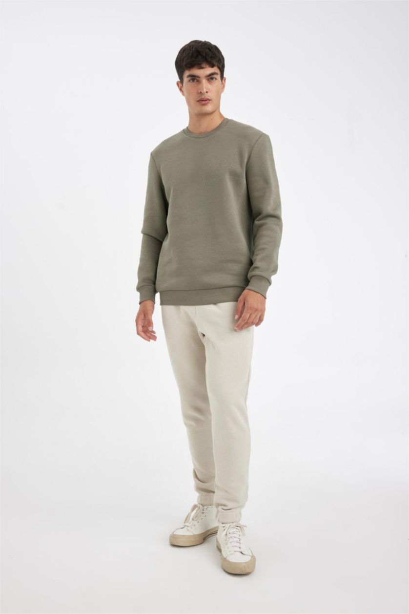 Men Khaki Regular Fit Thick Sweatshirt Fabric Sweatshirt