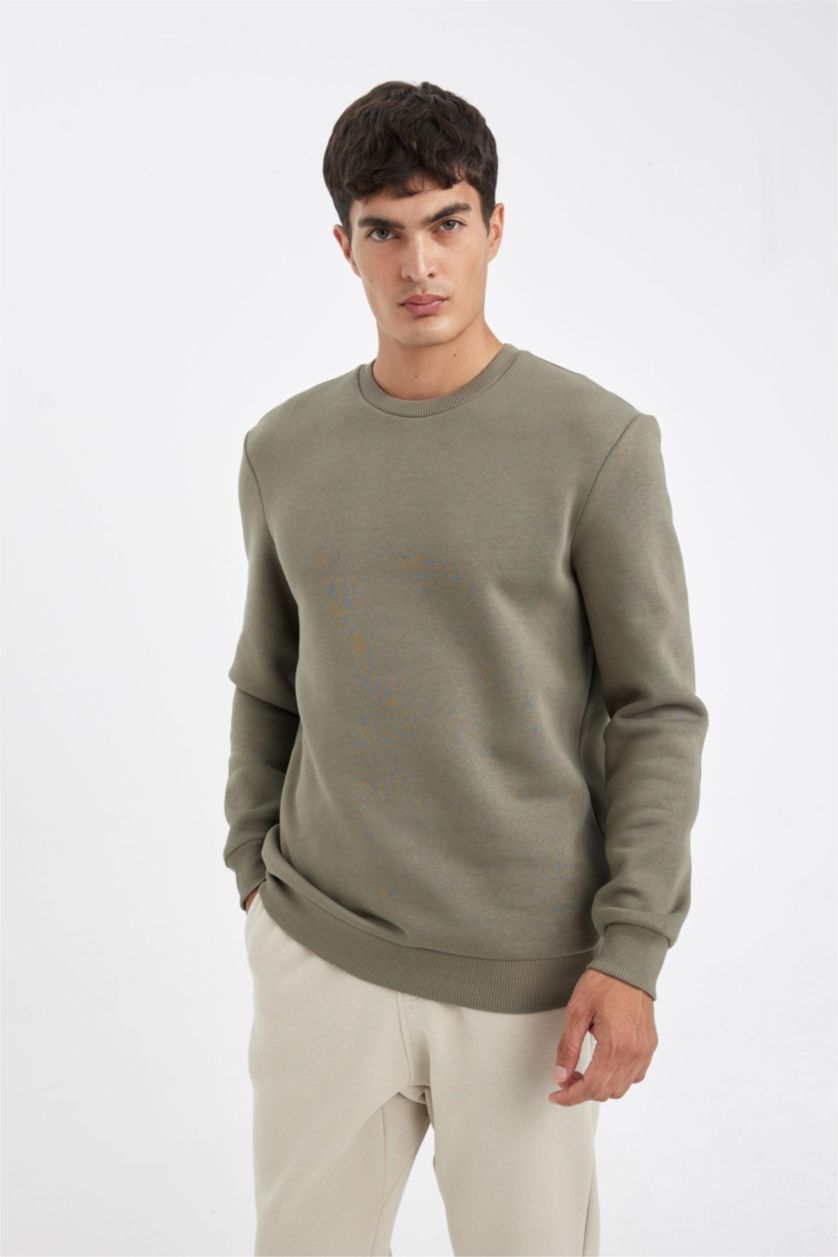 Men Khaki Regular Fit Thick Sweatshirt Fabric Sweatshirt