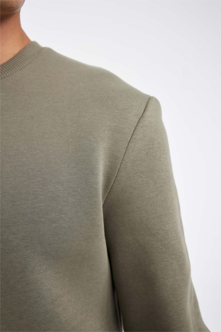 Men Khaki Regular Fit Thick Sweatshirt Fabric Sweatshirt