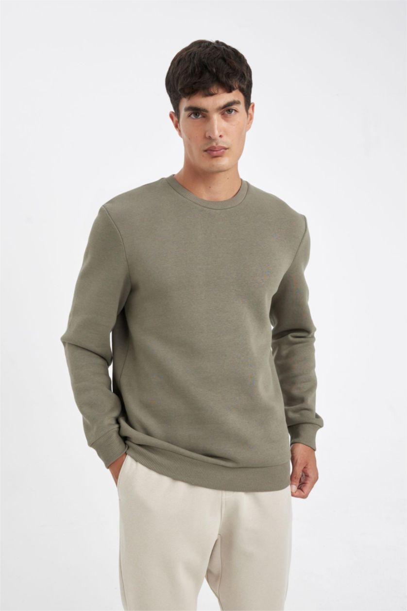 Men Khaki Regular Fit Thick Sweatshirt Fabric Sweatshirt