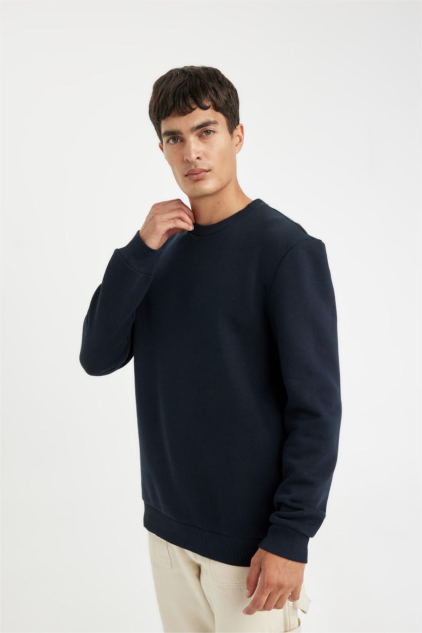 Men NAVY Regular Fit Thick Sweatshirt Fabric Sweatshirt